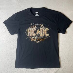 AC/DC T-Shirt Mens Large Black Rock Or Bust Graphic Band Tee Short Sleeve Cotton